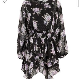 LoveShackFancy Black and Purple Floral Dress